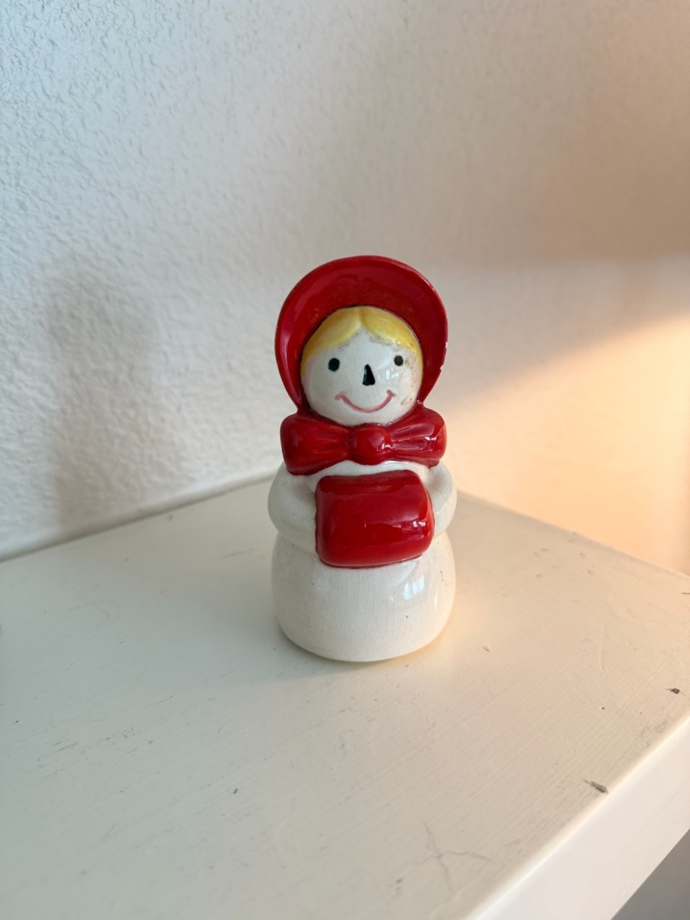 Vintage Christmas Caroler Salt Shaker Red Hood Holiday Decor Ceramic